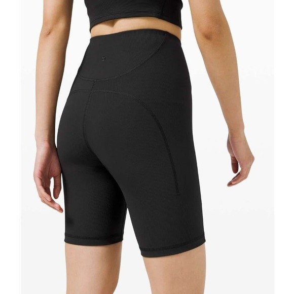 Lululemon Align Ribbed High Rise Shorts Black Size 4 Biker Style - Picture 2 of 9